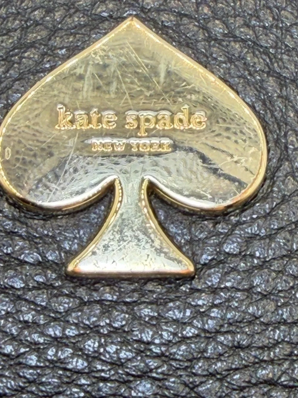 Kate Spade Black Leather Wristlet Bow Strap Gold Spade Logo  GUC